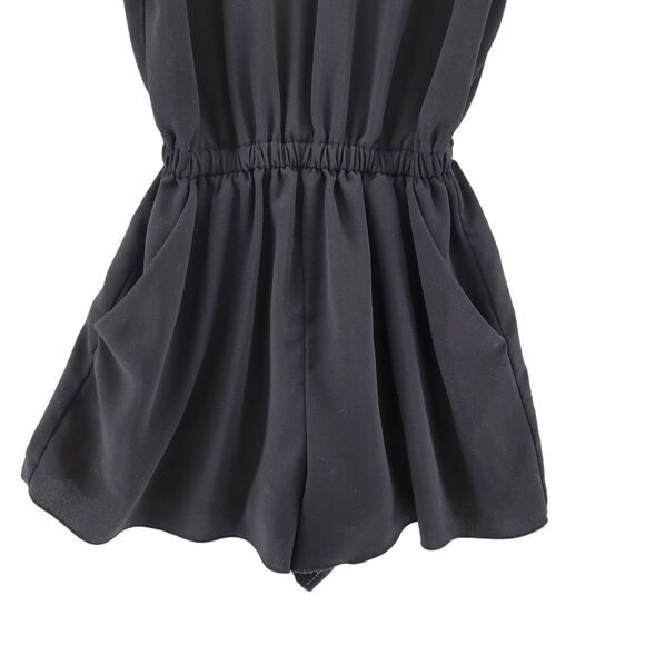Aritzia‎ Wilfred Fleurette Romper Size XS Black Open Back Short Flutter Sleeves - Picture 5 of 13